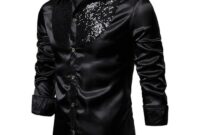 Satin black dress shirt mens