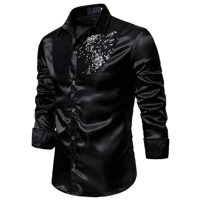 Satin black dress shirt mens